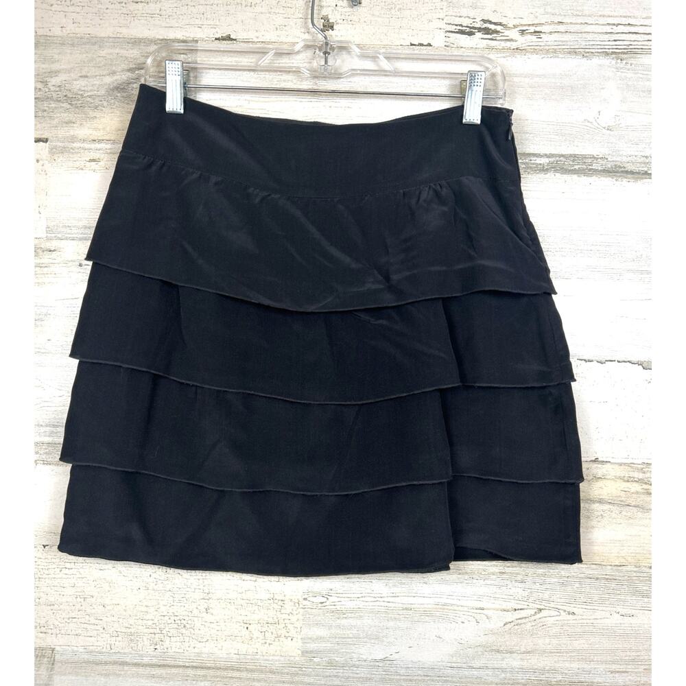 Rory Beca Womens 8 Black Silk Ruffle Mini Skirt Lightweight Trendy Luxe Party